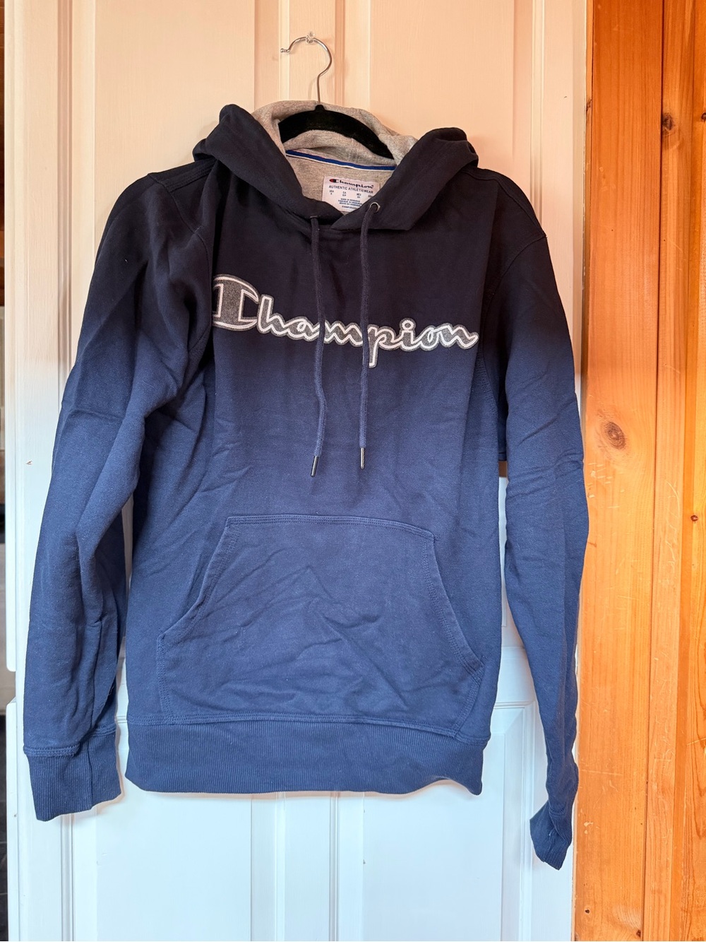 Champion Navy Blue Pullover Hoodie with Script Logo